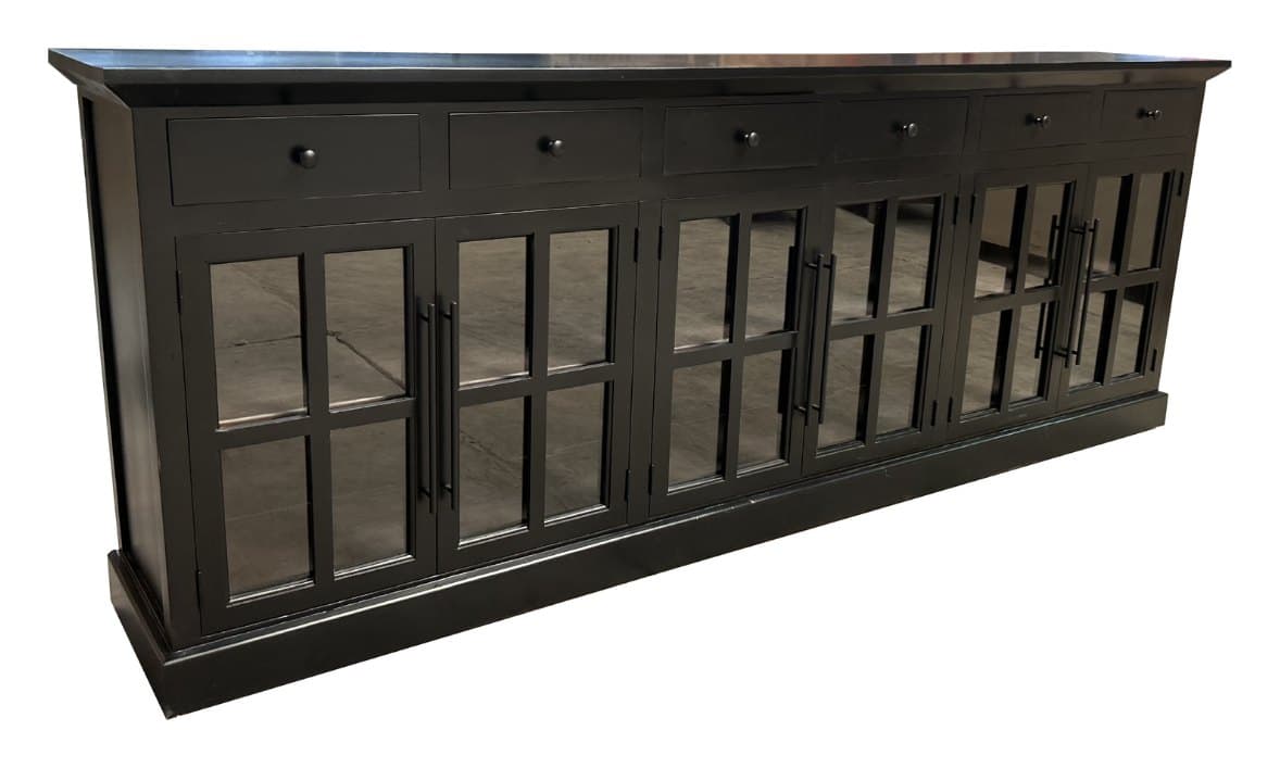 Leville French Doors & Drawers buffet, 108" 6 French Doors W/ Drawers · Charcoal, photographed on white