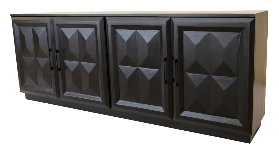Geometric TV console, photographed on white