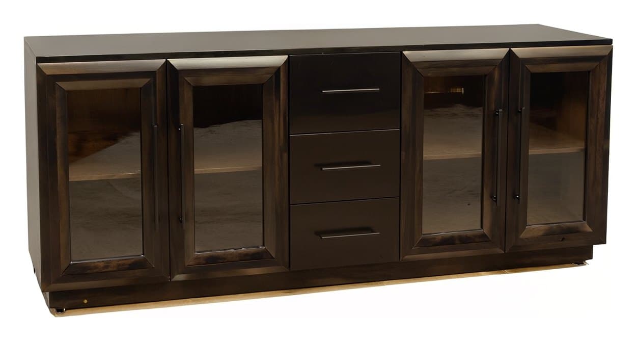 Livorno Glass Doors & Drawers TV console, 92" 4 Glass Doors W/ Drawers, photographed on white